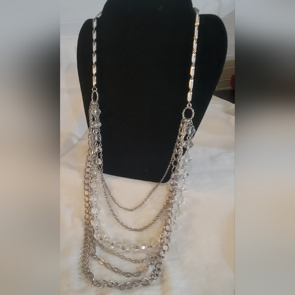 Elegant Silver & Clear Jewel Layered Necklace
